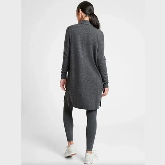 Athleta Gray Spirit Wool Cashmere Wrap Open Front Mid-Length Cardigan XS - Picture 2 of 9